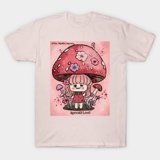 Chibi Pink Mushroom Toadstool - spread love like mushrooms spread spores T-Shirt